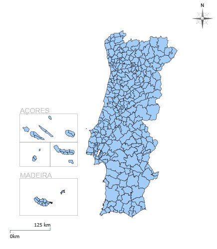 Mapa municipios de Portugal